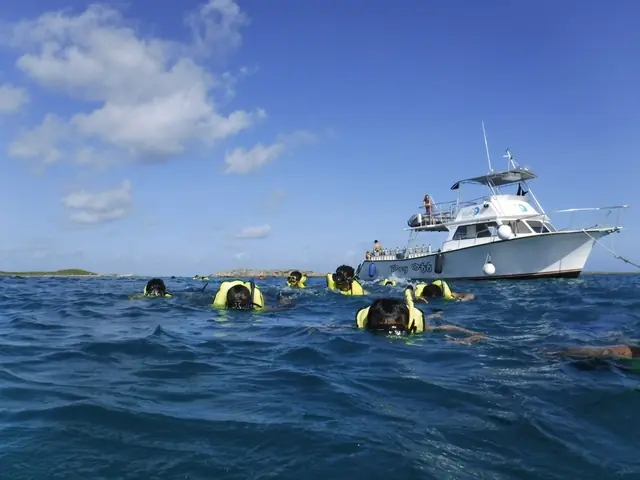 Snorkelers in crystal-clear water near Flamenco Beach, Culebra Island Puerto Rico